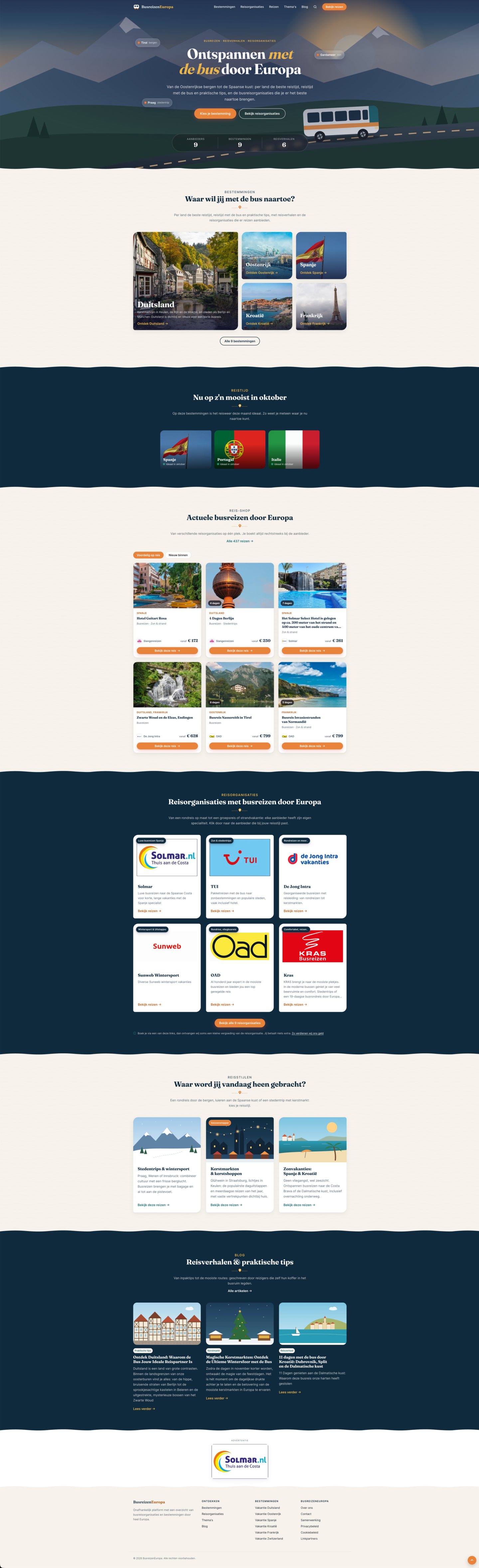 Screenshot van de website Informatie en busreizen in Europa